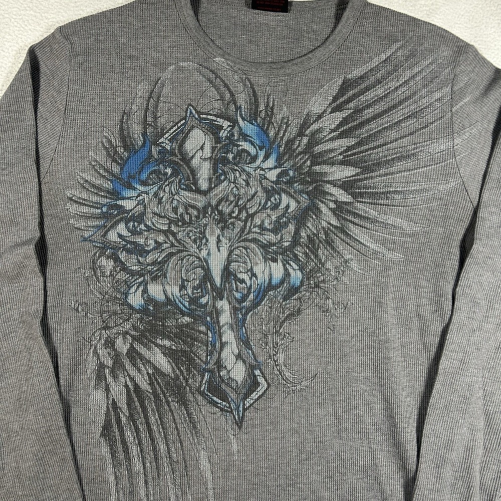 Vintage Y2K MMA Elite Shirt Mens Large Grey Grunge Emo Punk Thermal Long Sleeve